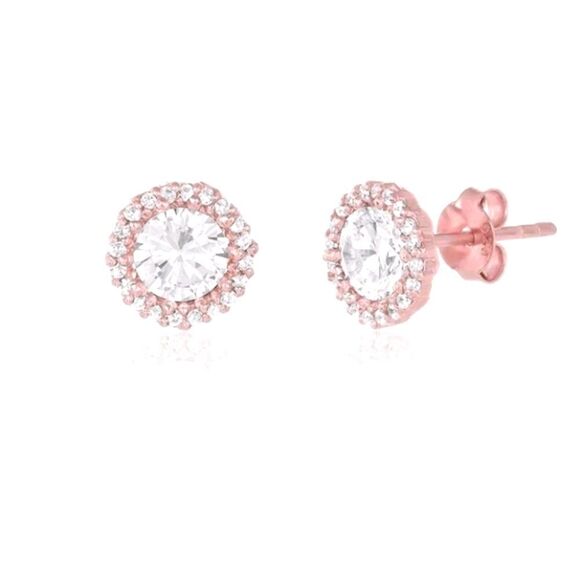 Sterling Forever Jewelry - Sterling Forever Rose Gold CZ Halo Stud Earrings